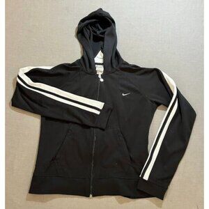 Nike Women's Black Hoodie with White Stripes